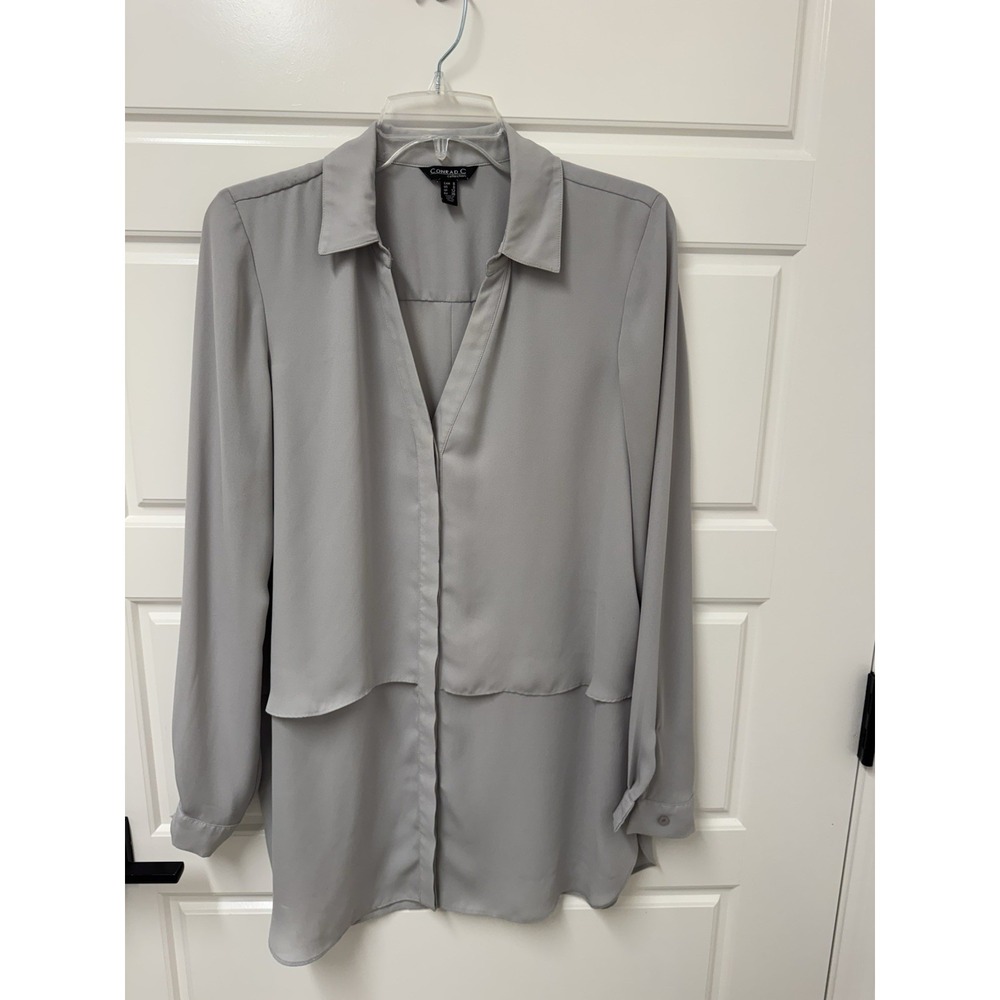 Size 8 Women's Conrad C Collection Gray Blouse Oversized Hi Lo Hem Excellent A4